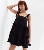 New Look Black Frill Tiered Tie Strap Mini Dress